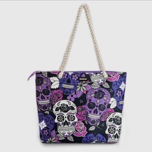 NWT Large canvas tote bag. Brand:Skullistic,colors: purple, pink,& black.